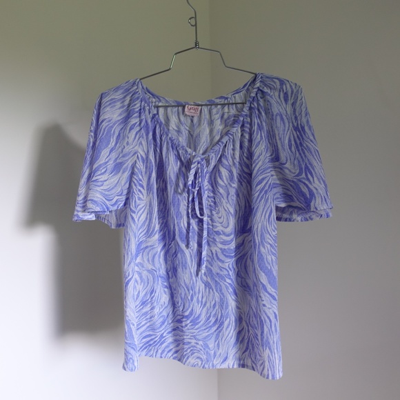 Vintage 70s Flutter Sleeve Swirl Pattern Blouse Size M - Picture 6 of 6